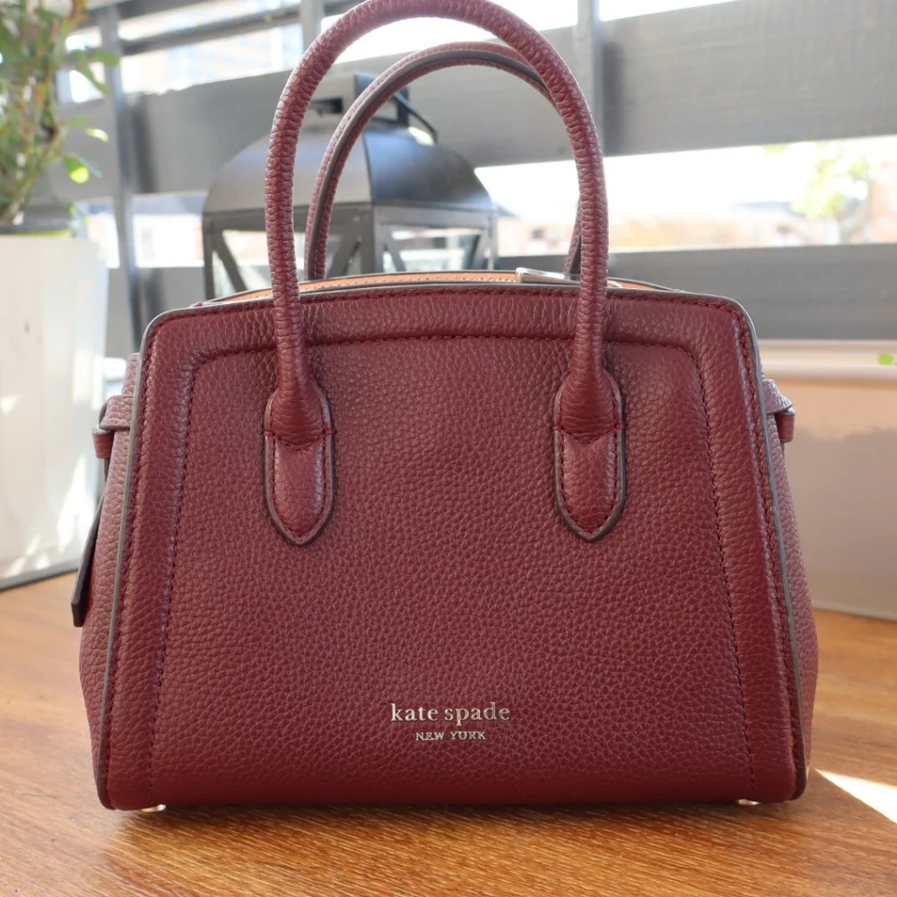 kate spade small pebbled leather satchel in burgundy - Picture 1 of 3